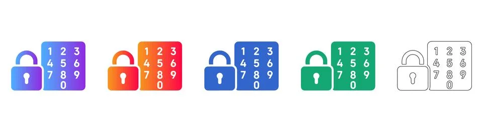 Digital Security Passcode Lock Icons Stock Illustration