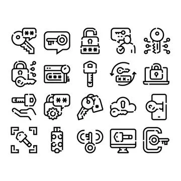 Digital security password key access line icons Illustrazione stock
