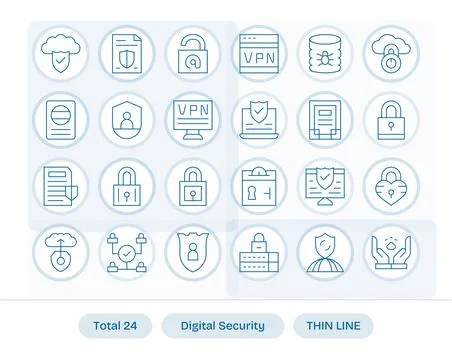 Digital Security Premium Vector Bundle with 24 High Resolution Pixel Optimi.. Stock Illustration