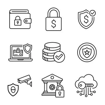 Digital security protection finance set line stroke.Vector Illustration desig Illustrazione stock