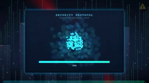 Digital Security Protocol Interface with Loading Bar and Cyber Security Data Stock Footage 343156442