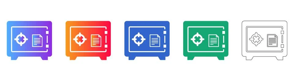 Digital Security Safe Icons with Target and Document イラスト素材