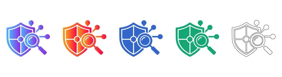 Digital Security Scan Icons Shield with Magnifying Glass Concepts Stock Illustration