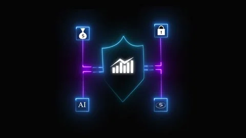Digital security shield with ai icon money bag dollar sign and financial ch.. Stock Footage 332165794