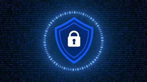 Digital security shield and circle futuristic with binary code Stockbeeldmateriaal 347929207