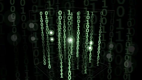 Digital Security Shield Concept with Glowing Green Binary Code Data Stream on Stock Footage 336774269