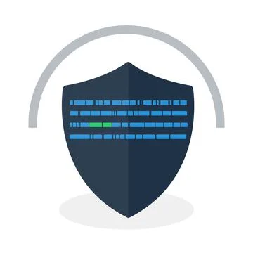 Digital security shield with digital code data icon on white background. Illustrazione stock