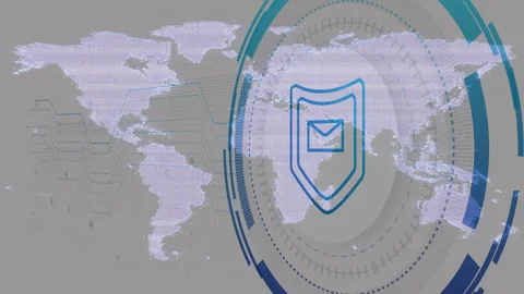 Digital security shield with email icon animation over world map background Stock Footage 303792795