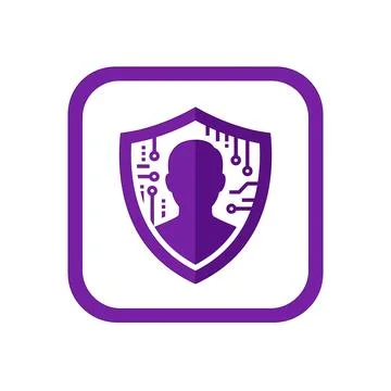 Digital security shield with human silhouette and circuit board elements. Ilustración de archivo