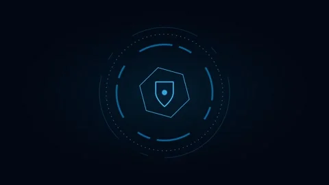 Digital security shield icon inside a glowing circular technology interface Видео 338309549