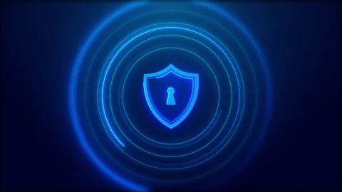Digital Security Shield with Keyhole and Neon Rings Stock Footage 341370690
