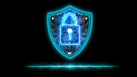 Digital Security Shield with Lock and Circuit Board Design イラスト素材