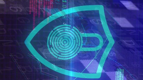 Digital security shield with lock icon over data and binary code animation Stock Footage 313171164