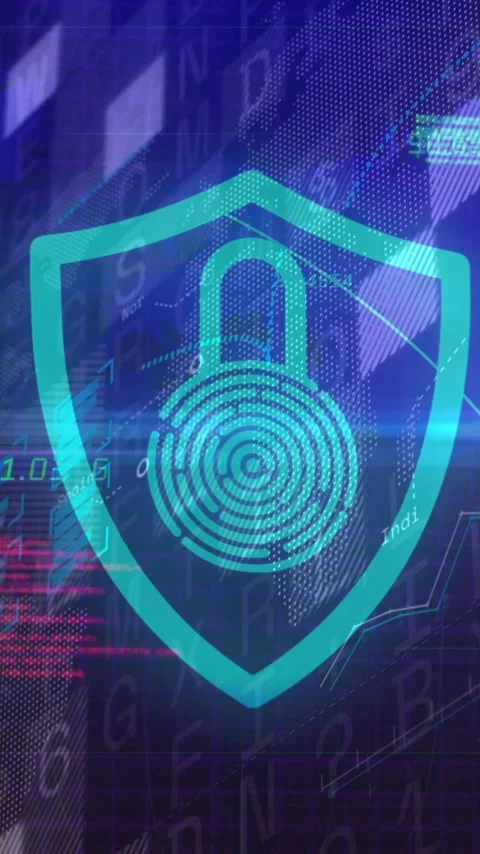 Digital security shield with lock icon over data and binary code animation Stock Footage 319617128