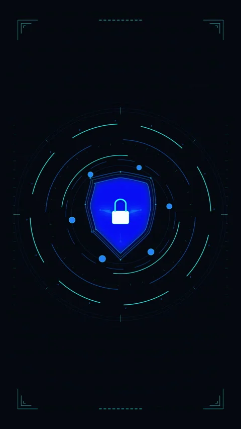 Digital security shield with padlock, data protection, network encryption, .. Stock Footage 348332793