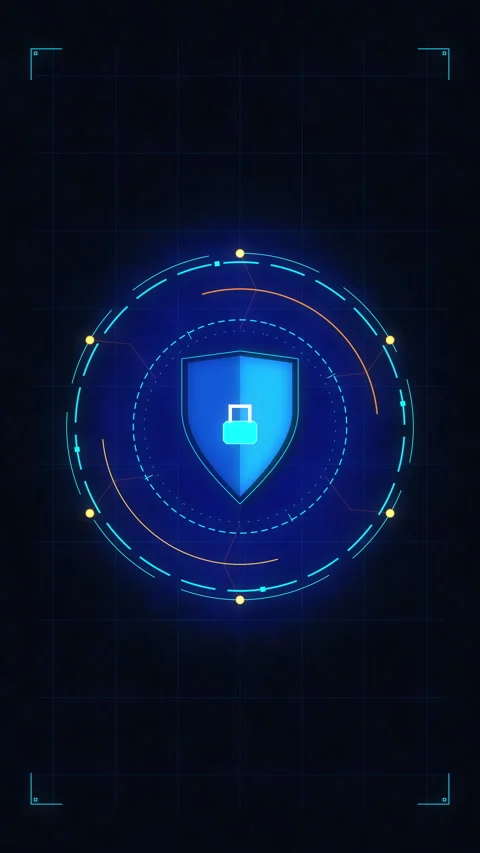Digital security shield with padlock icon technology data privacy Stock Footage 348332939
