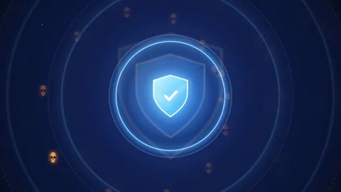 Digital Security Shield Protecting Data from Cyber Attacks with Glowing Blue Stockbeeldmateriaal 341827500