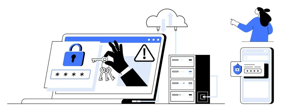 Digital Security System with Data Protection and Secure Access Representation Stock Illustration