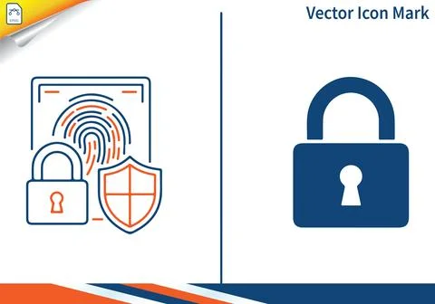 Digital security system icon with fingerprint and padlock. 스톡 일러스트