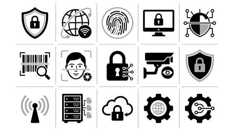 Digital security technology cybersecurity icons collection set for network Stock Illustration