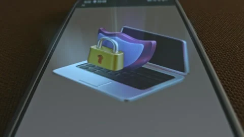 Digital Security themed graphic presentation on smartphone Stock Footage 303427080