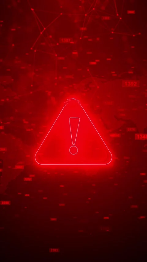 Digital security threat warning visual red danger global map overlay, numeric da Stock Footage 340409478