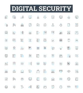 Digital security vector line icons set. Digital, security, cryptography Stock Illustration