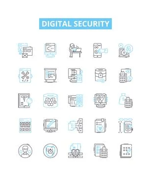 Digital security vector line icons set. Digital, security, cryptography Stock Illustration