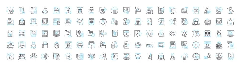 Digital security vector line icons set. Digital, security, cryptography Stock Illustration