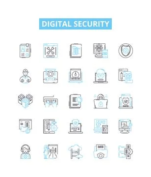 Digital security vector line icons set. Digital, security, cryptography Stock Illustration