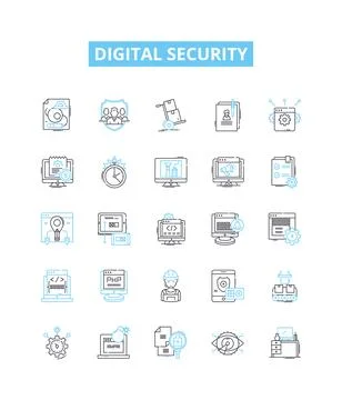Digital security vector line icons set. Digital, security, cryptography Stock Illustration
