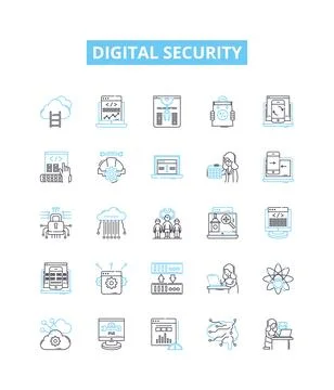 Digital security vector line icons set. Digital, security, cryptography Stock Illustration