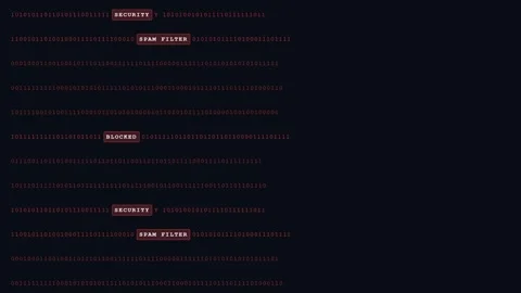 Digital Security Visualization With Scrolling Binary Code and Labels Stock Footage 347626509