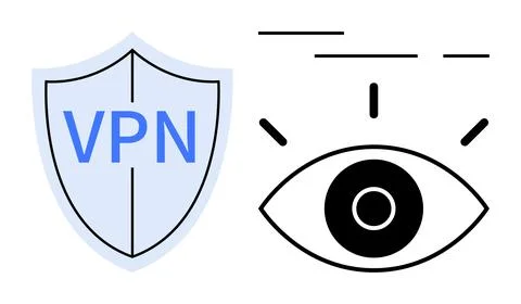 Digital Security VPN Shield and Surveillance Eye Illustration for Online Pr.. Stock Illustration