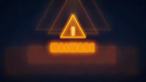 Digital Security Warning with Glowing Malware Alert Icon and Glitch Effects on Stock Footage 336775513