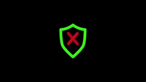 Digital security warning icon with green shield and red cancel mark for err.. Stockbeeldmateriaal 337363992