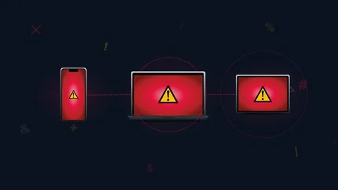 Digital security warning with phishing scam alert and spam on screens Stockbeeldmateriaal 334820747