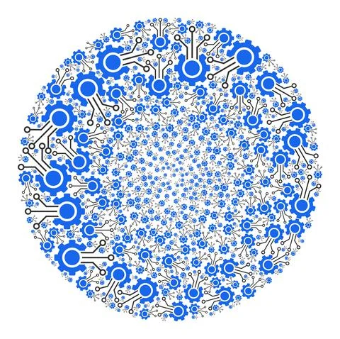 Digital Sensor Cog Icon Round Globula Mosaic Stock Illustration