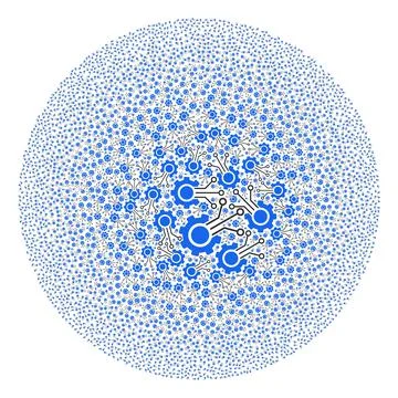 Digital Sensor Cog Icon Spheric Bubble Collage Stock Illustration