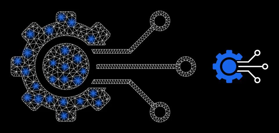 Digital Sensor Cog Icon - Triangulated Mesh with Constellation Nodes Illustrazione stock