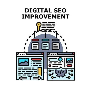 Digital seo improvement optimizing website ranking strategy Illustrazione stock