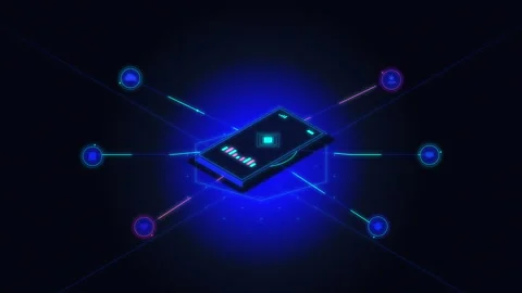Digital server and CPU data network with cyber security animation Stock Footage 347214466