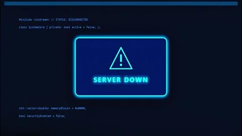 A digital server down notification displaying a warning icon against a dark blue Stock-Footage 342062167