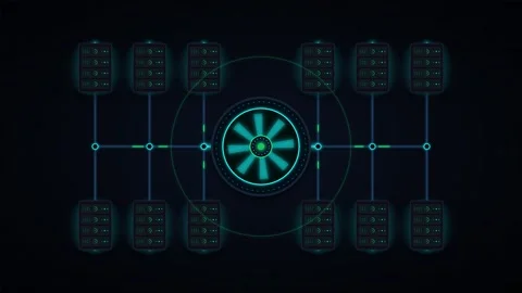 Digital server network hub with glowing data transfer interface and cyber s.. Stock Footage 337566572