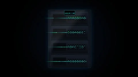 Digital server rack data processing with blinking green status lights on da.. 動画素材 345276970