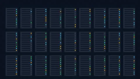 Digital server rack lights glowing in data center environment Stock Illustration