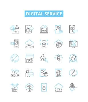 Digital service vector line icons set. Digital, Service, Online, Technology Stockillustratie