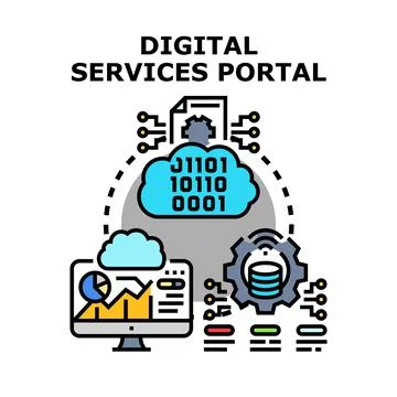 Digital services portal concept integrating cloud security Stockillustratie