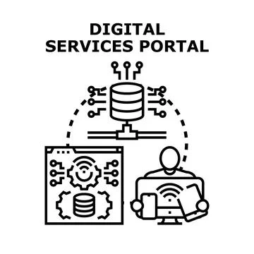Digital services portal data technology network concept Stock Illustration