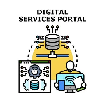 Digital services portal data technology network concept Stock Illustration